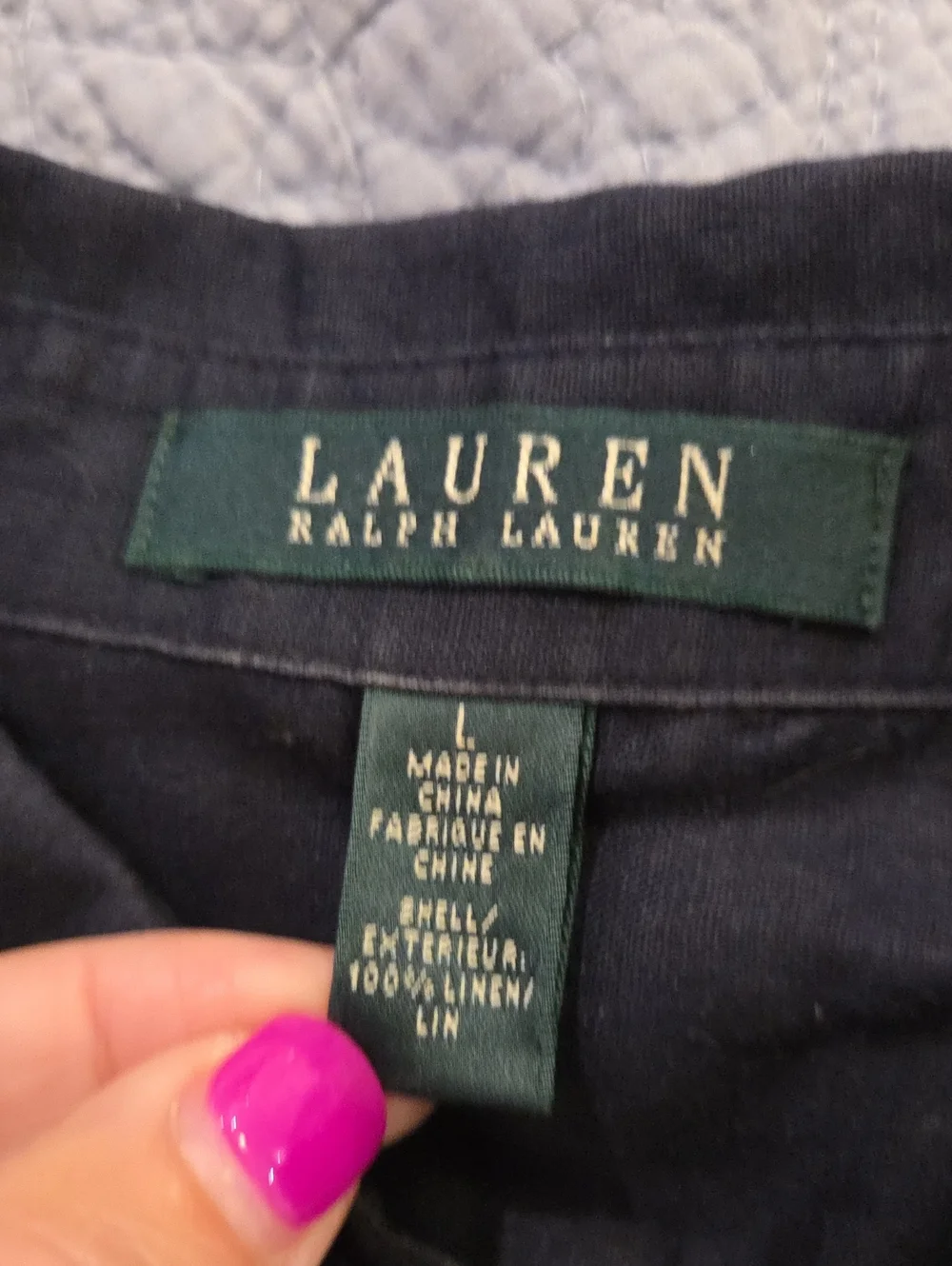Lauren Ralph Lauren 100% Linen Navy Long Sleeve Shirt Dress Size L! - Picture 9 of 13